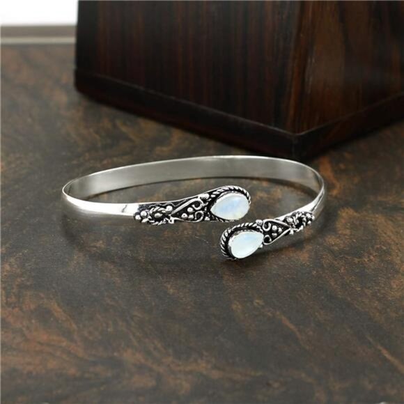 Pear Shape Natural Gemstones Bangle for Women - 925 Sterling Silver Plated - Picture 4 of 7